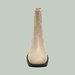 RAID Wide Fit Beige Cream Square Toe Ankle Boots Side Zip Low Heel Size 5